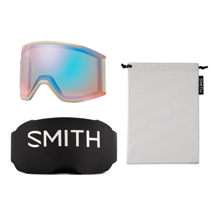 SMITH SQUAD MAG LOW BRIDGE FIT CHALK STRAIGHTLINE | PRO PHOTOCHROMIC RED MIRROR & STORM BLUE SENSOR MIRROR