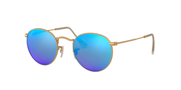 RAY BAN ROUND METAL GOLD BLUE MIRROR POLARIZED NorthShore Ski Board